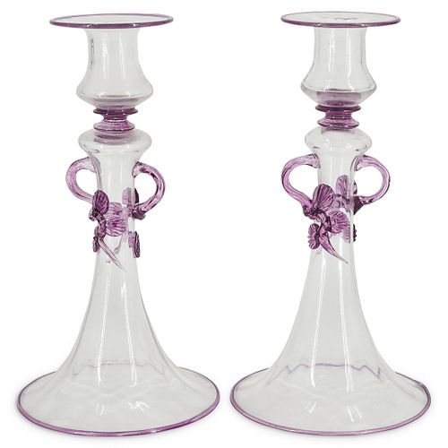 (2 PC) STEUBEN MAT-SU-NO-KE CANDLESTICKSDESCRIPTION: