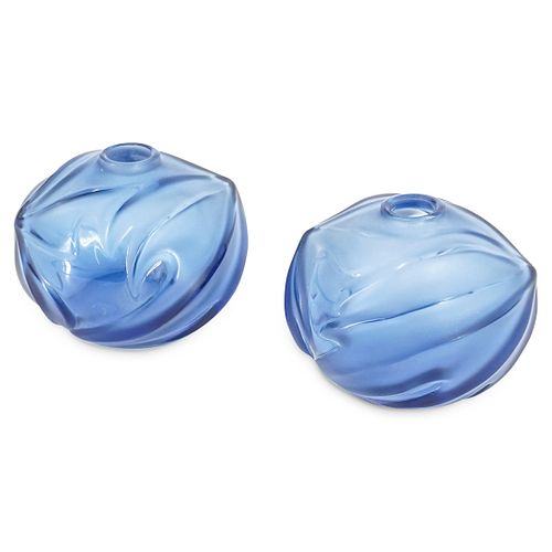  2 PC LALIQUE SOLIFLORE SAPPHIRE 38c3df