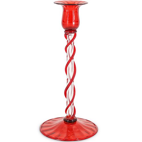 STEUBEN GOLD RUBY AND CLEAR CANDLESTICKDESCRIPTION: