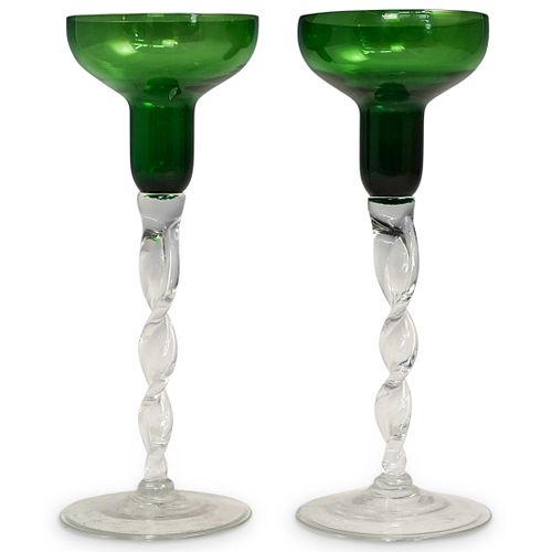 GREEN CLEAR GLASS CANDLE HOLDERSDESCRIPTION  38c454