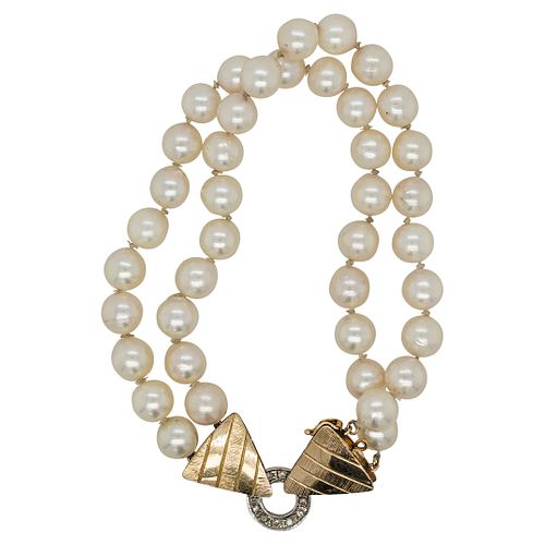 VINTAGE 14K GOLD, PEARL AND DIAMOND