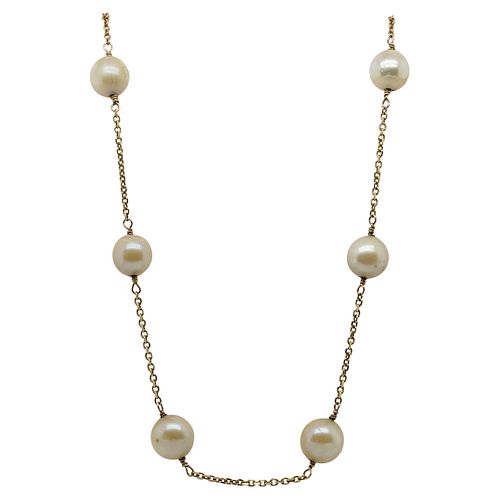 14K GOLD AND BEADED PEARL NECKLACEDESCRIPTION: