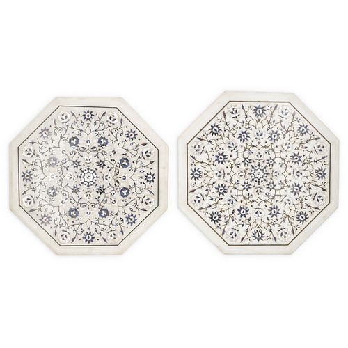  2 PC PIETRA DURA MARBLE MOSAIC 38c492