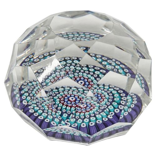 FACETED GLASS MILLEFIORI PAPERWEIGHTDESCRIPTION: