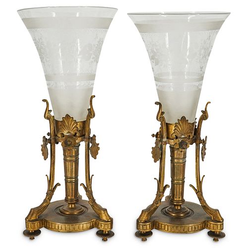 PAIR OF DORE BRONZE & CRYSTAL VASESDESCRIPTION: