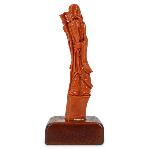 CHINESE CORAL CARVED WISEMAN FIGUREDESCRIPTION  38c5c1