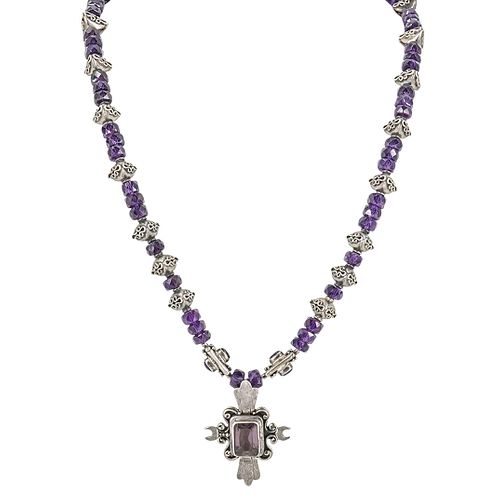 STERLING SILVER AMETHYST NECKLACE W/