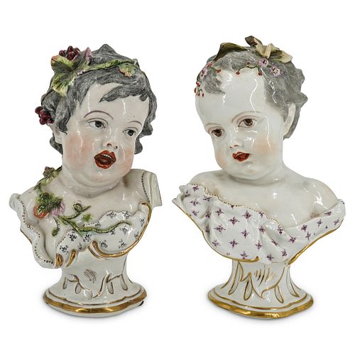 (2 PC) DRESDEN PORCELAIN BUSTS