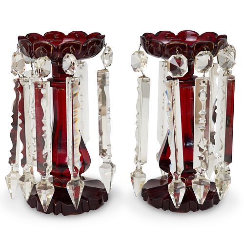 PAIR OF BOHEMIAN GLASS AND CRYSTAL