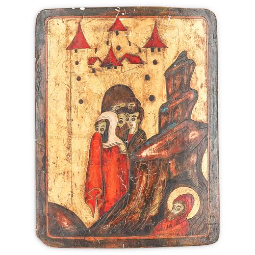 RUSSIAN ICON ON WOOD PLAQUEDESCRIPTION: