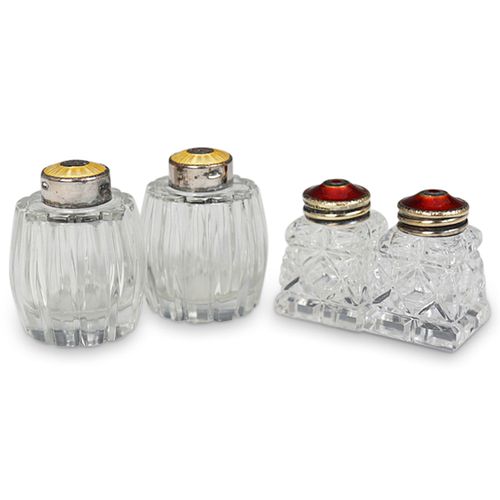 (4 PC) ENAMEL SILVER CRYSTAL SALT