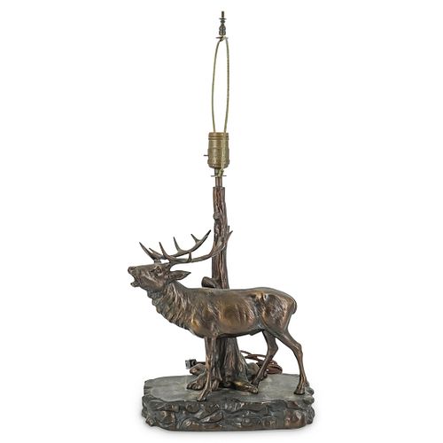 ANTIQUE MOOSE LAMP ON WOODEN BASEDESCRIPTION: