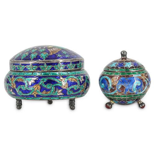  2 PC ENAMELED SILVER PILL BOXESDESCRIPTION  38c6e3