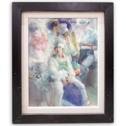 SIGNED FRENCH PASTEL KITCHEN INTERIOR