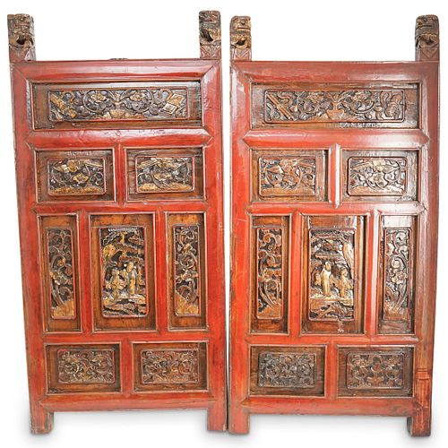 CHINESE CARVED WOOD WALL PANELSDESCRIPTION: