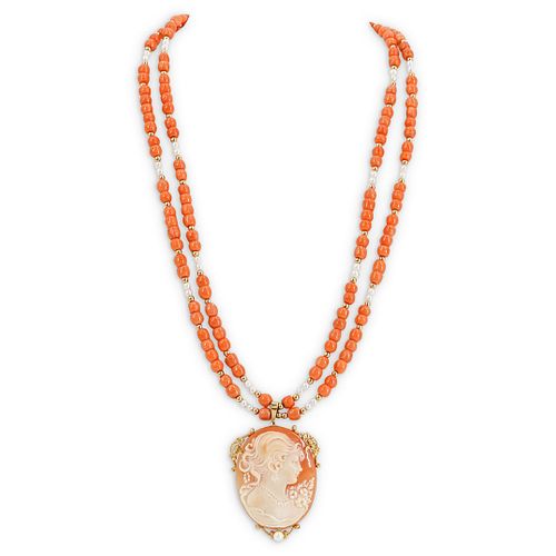 ITALIAN 18K GOLD CAMEO AND CORAL 38c750