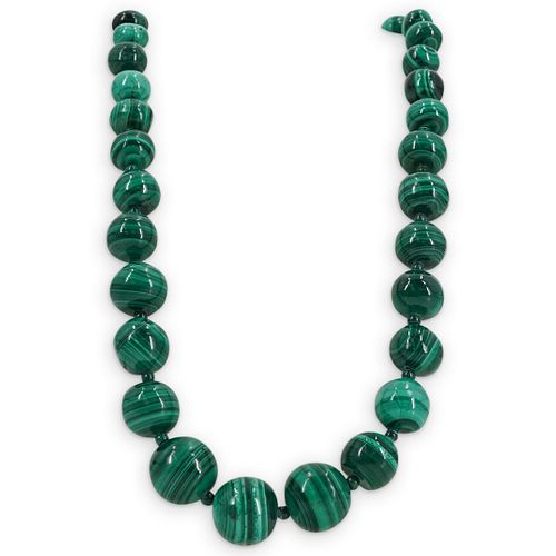 14K GOLD & MALACHITE BEADED NECKLACEDESCRIPTION: