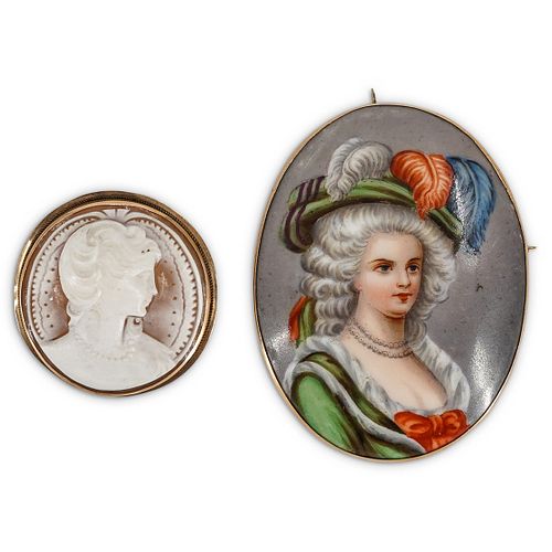 (2 PC) ANTIQUE 14K GOLD AND CAMEO