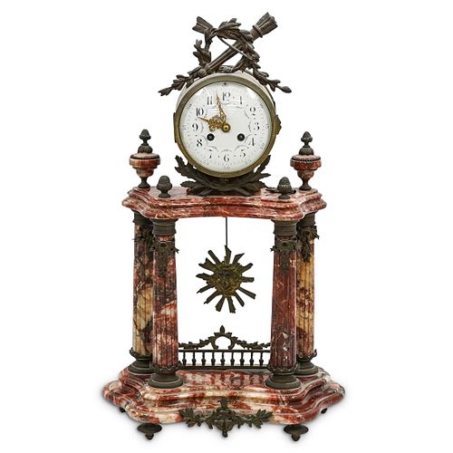 ANTIQUE FRENCH CLOCK ON RED MARBLE 38c766