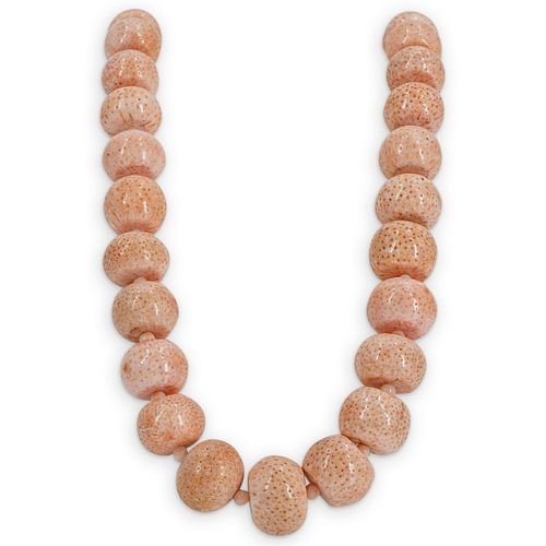 14K YELLOW GOLD CARVED PINK CORAL