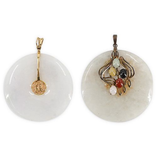 (2PC) 14K GOLD & SILVER JADE DISK