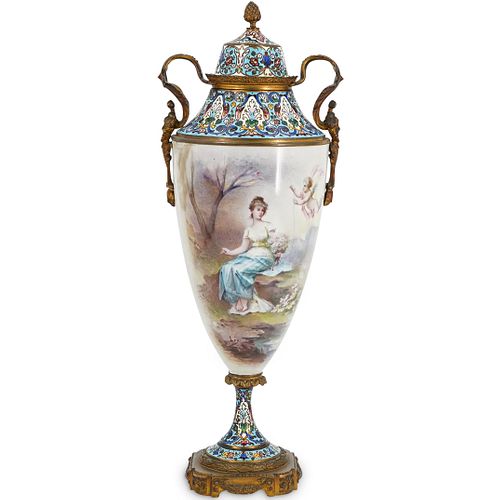 HAND PAINTED CHAMPLEVE URNDESCRIPTION  38c81d