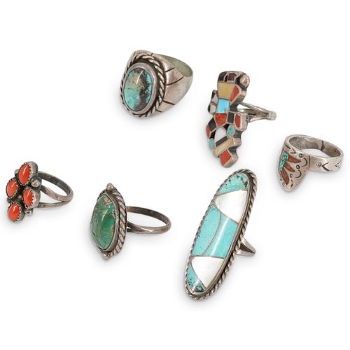 (6 PC) NAVAJO SIGNED STERLING SILVER