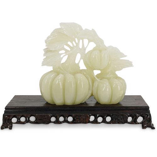 CHINESE CARVED JADE PUMPKIN SCULPTUREDESCRIPTION: