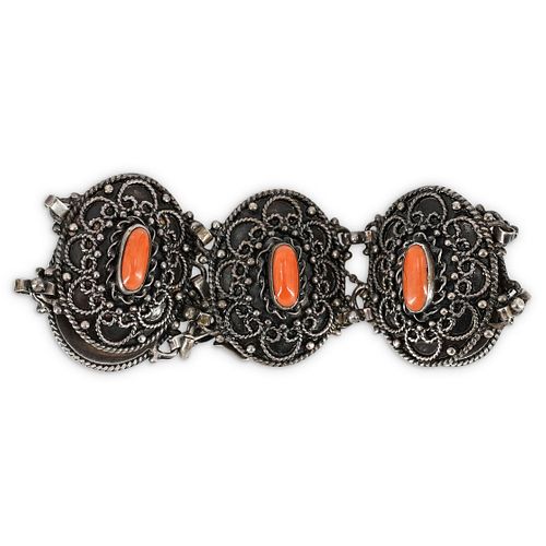 ANTIQUE SILVER AND CORAL BRACELETDESCRIPTION: