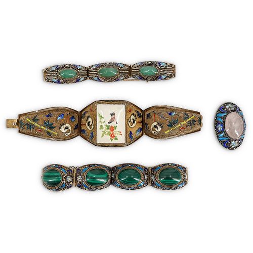  4 PC CHINESE SILVER ENAMEL SEMI 38c984