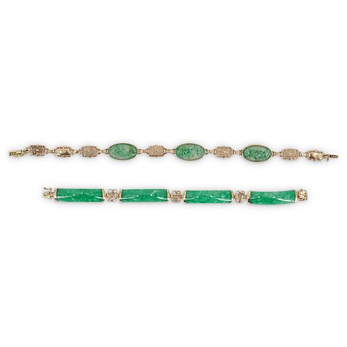 (2 PC) CHINESE 14K GOLD AND JADE