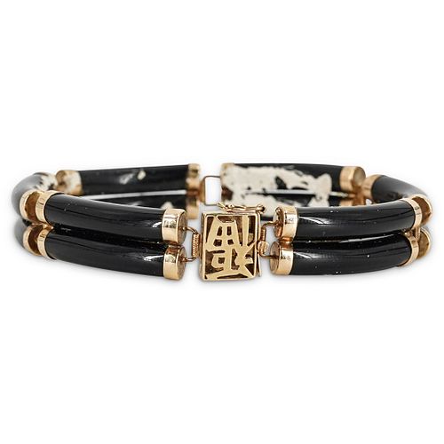 CHINESE 14K GOLD AND BLACK JADE