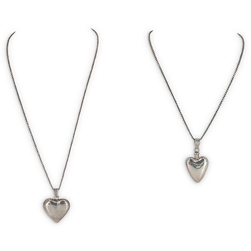  2 PC STERLING SILVER HEART PENDANT 38c98d