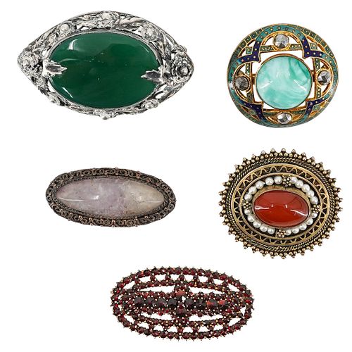 (5PC) SEMI-PRECIOUS STONE BROOCH