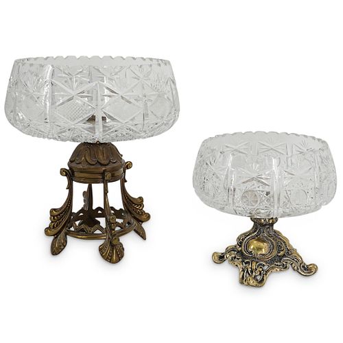 (2 PC) CRYSTAL AND BRASS VASESDESCRIPTION:
