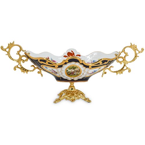 LIMOGES PORCELAIN AND BRASS CENTERPIECEDESCRIPTION: