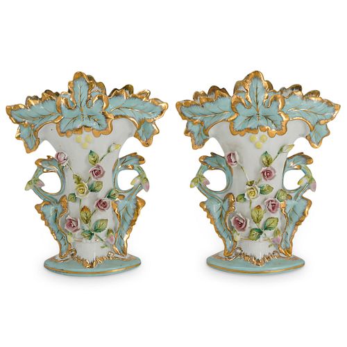 (2 PC) FLORAL PORCELAIN VASESDESCRIPTION: