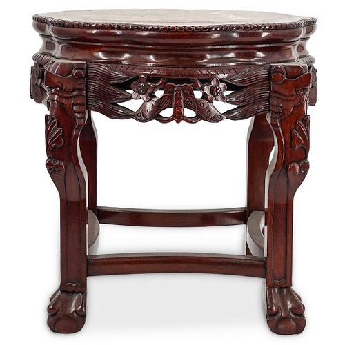 CHINESE WOOD & MARBLE PEDESTALDESCRIPTION: