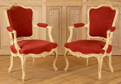 PAIR FRENCH PAINTED FAUTEUILS LOUIS