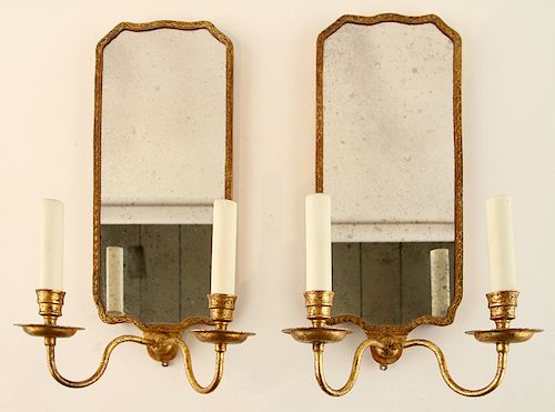 PAIR GILT METAL TWO LIGHT MIRRORED 38ca6c