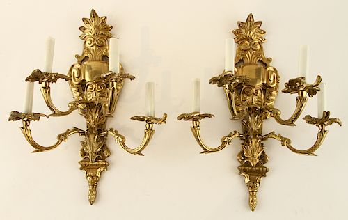 PAIR BRASS LOUIS XV STYLE FOUR