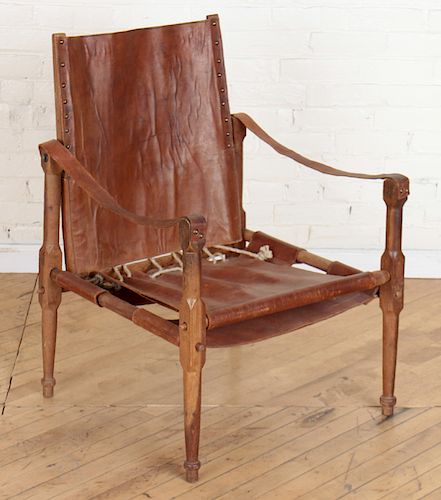 CAMPAIGN STYLE WOOD FRAME CHAIR