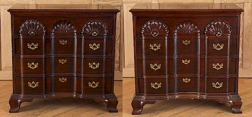 PAIR MAHOGANY CARVED CHEST DRAWERS BY