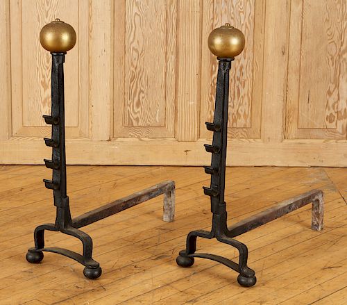 PAIR LATE 19TH C. BRASS WROUGHT