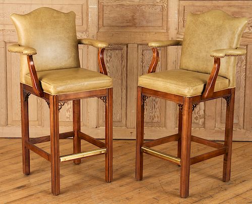 PAIR OPEN ARM BAR STOOLS LABELED 38cab7