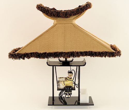 LUCITE TABLE LAMP PAGODA FORM SHADE
