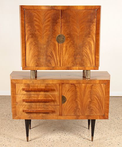 TWO PIECE FLAME MAHOGANY BAR CABINET