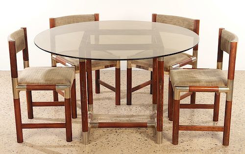 FRENCH WOOD CHROME TABLE AND 4 CHAIRS