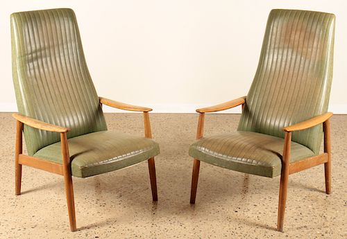 PAIR MCM DANISH ARM CHAIRS LEATHER 38cb19