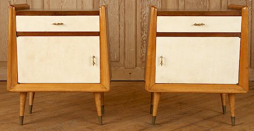 PAIR WOOD PARCHMENT SMALL CABINETS 38cb11